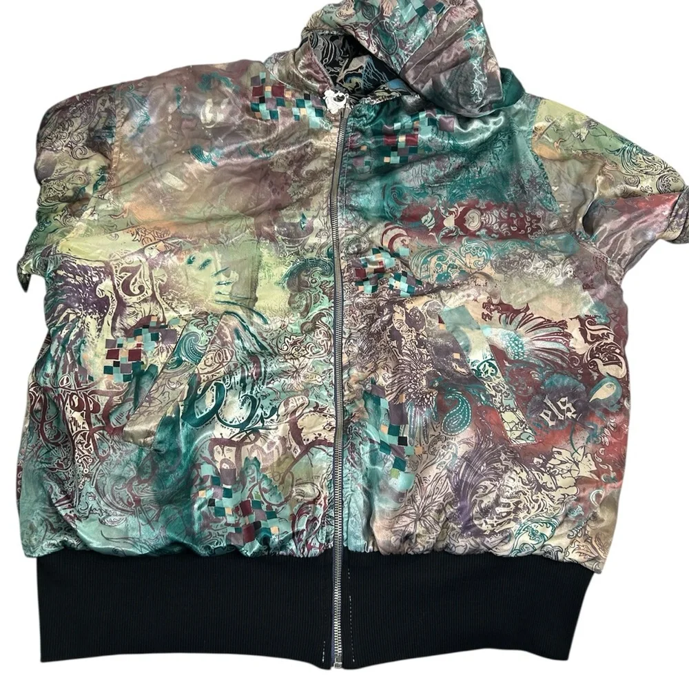 TRUE LOVE FALSE‎ IDOLS TLFI Men XL Erotic City Print Reversible Zip Hoodie Y2K